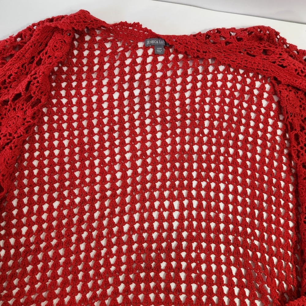 Red Floral Crochet Cardigan Sz 22/24 Boho Whimsigoth Kimono Open Front Festival - Picture 7 of 13